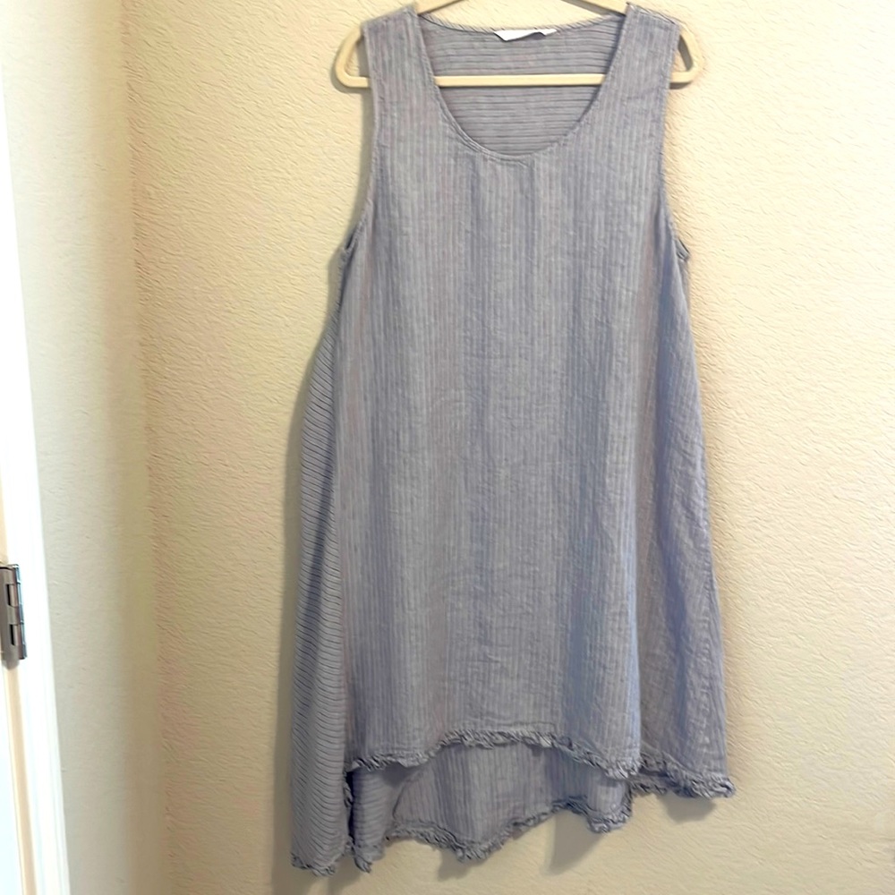 ♥️ Luna Luz 100% Linen Sleeveless Dress Stripes Gray Size L - Picture 1 of 6